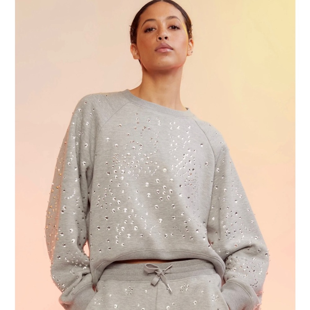 Cynthia Rowley grey embellished rhinestone sweatshirt. NWT, Size M.
